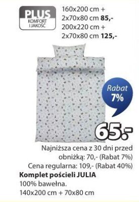 Komplet pościeli JULIA 140x200 cm +70x80 cm promocja w Jysk