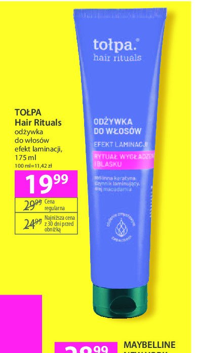 Odżywka do włosów efekt laminacji Tołpa hair rituals promocja