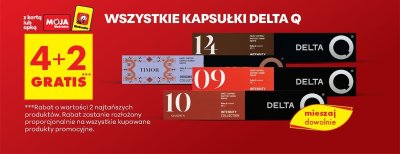 Wszystkie kawy w kapsułkach marki Delta Q 4+2 GRATIS promocja w Biedronka