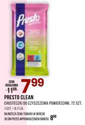 Chusteczki do czyszczenia powierzchni PRESTO CLEAN promocja w Drogerie Natura