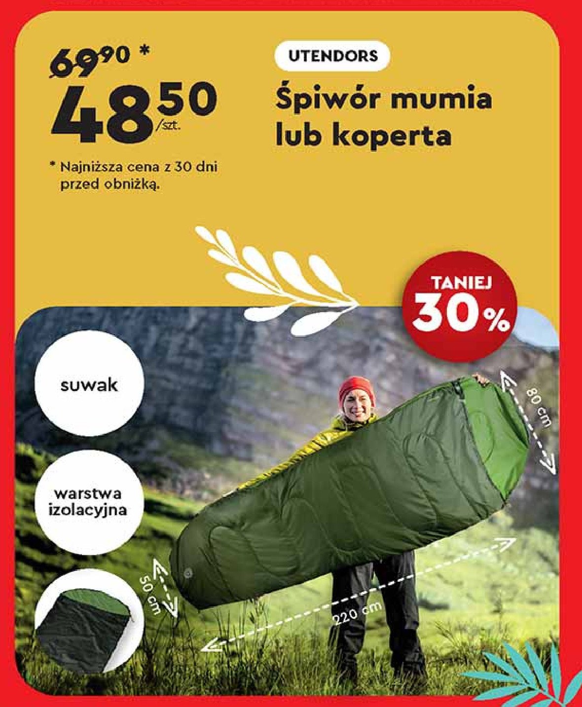 Śpiwór koperta 220 x 75 cm Utendors promocja