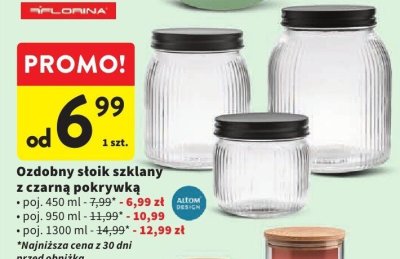 Ozdobny słoik szklany z czarną pokrywką 1300 ml promocja w Intermarche