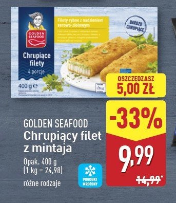 Filety z mintaja w panierce z sosem serowo-ziołowym Golden seafood promocja w Aldi