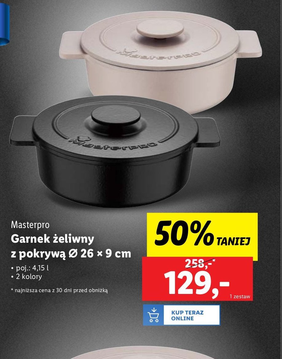 Garnek żeliwny z pokrywką 26 cm Masterpro promocja