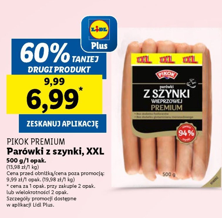 Parówki z szynki wieprzowej premium Pikok promocja