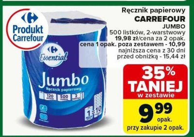 Ręcznik papierowy CARREFOUR JUMBO promocja w Carrefour Market