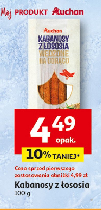 Kabanosy z łososia Auchan różnorodne (logo czerwone) promocja