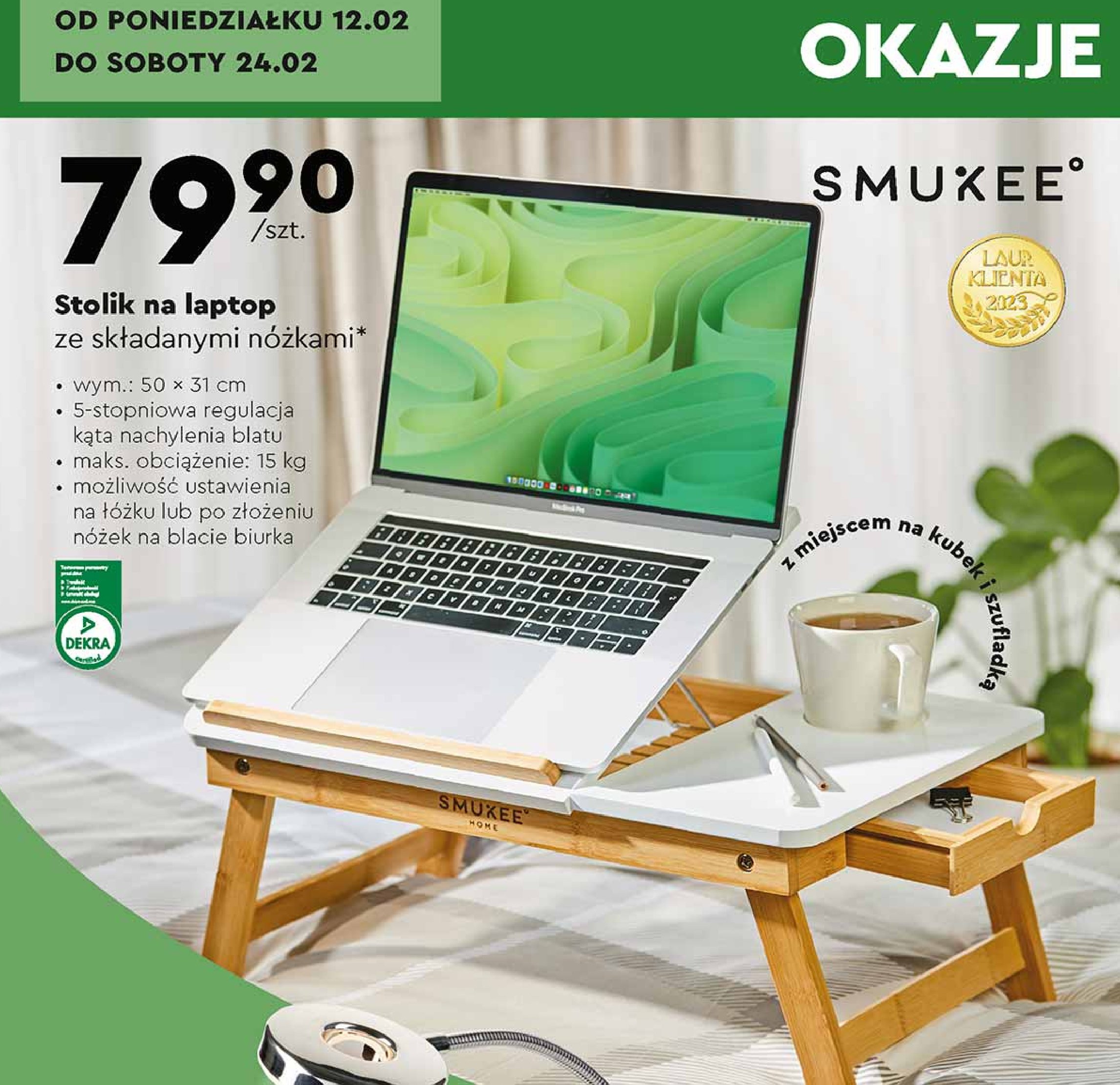 Stolik na laptop ze składanymi nóżkami 50 x 31 cm Smukee promocja