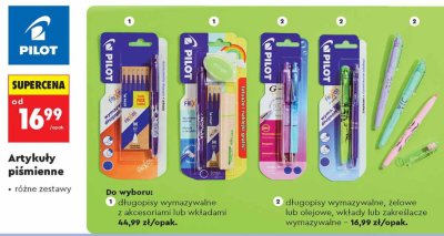 Długopisy wymazywalne żelowe lub olejowe, wkłady lub zakreślacze wymazywalne PILOT promocja w Biedronka