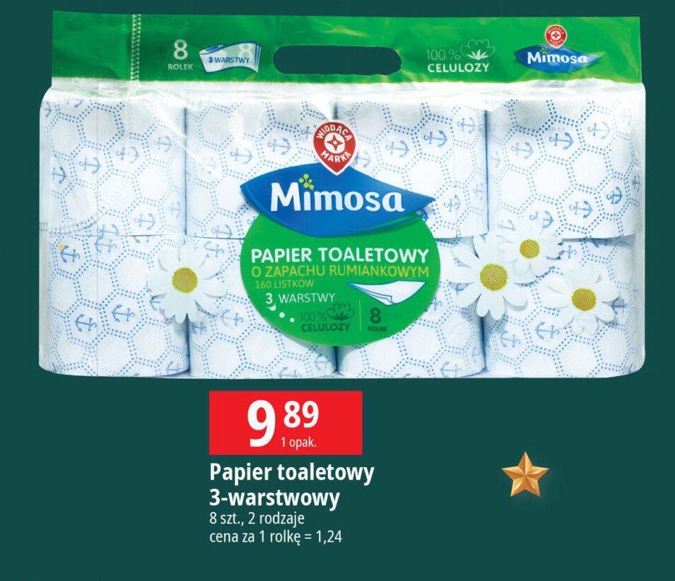 Papier toaletowy rumiankowy Wiodąca marka mimosa promocja w Leclerc