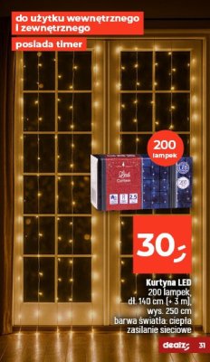 Kurtyna LED 200 lampek, dł. 140 cm (+ 3 m), wys. 250 cm, barwa światła: ciepła, zasilanie sieciowe promocja w Dealz