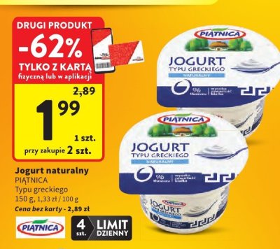 Jogurt naturalny typu greckiego Piątnica promocja w Intermarche