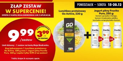 Zestaw: Lunchbox proteinowy Go Active + jogurt pitny Fruvita Pure promocja w Biedronka