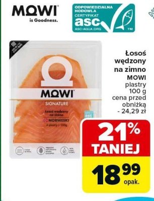 Łosoś wędzony na zimno MOWI plastry 100 g promocja w Carrefour