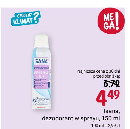 Dezodorant invisivble Isana clear & fresh promocja