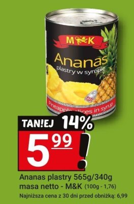 Ananas plastry 565g/340g - M&K netto promocja w Hitpol
