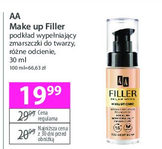 Filler pro3 age system podkład wypełniający zmarszczki 101 ivory Aa make up promocja