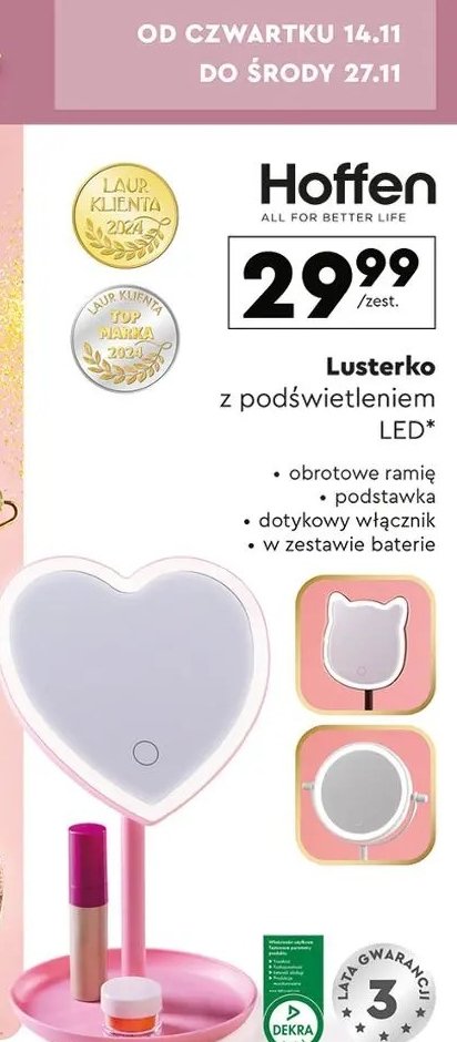 Lusterko led z podświetleniem Hoffen promocja w Biedronka