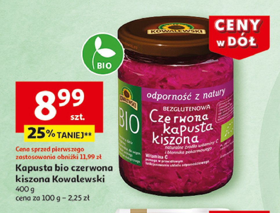 Kapusta czerwona kiszona Kowalewski bio promocja w Auchan