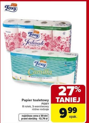 Papier toaletowy Foxy Jedwab 8 rolek, 3-warstwowy promocja w Carrefour