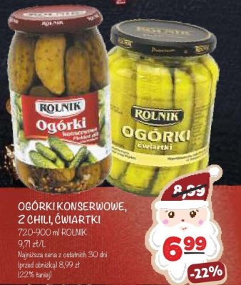 Ogórki konserwowe, z chill, ćwiartki Rolnik promocja w Arhelan