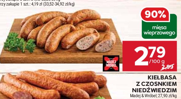 Kiełbasa z czosnkiem niedźwiedzim Madej & wróbel promocja