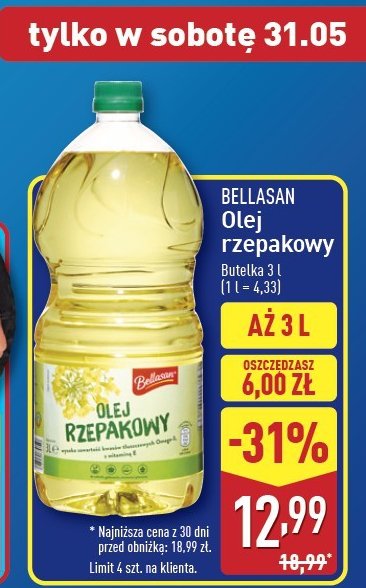 Olej rzepakowy Bellasan promocja w Aldi