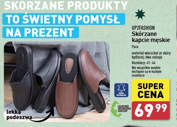 Kapcie skórzane Up2fashion promocja w Aldi