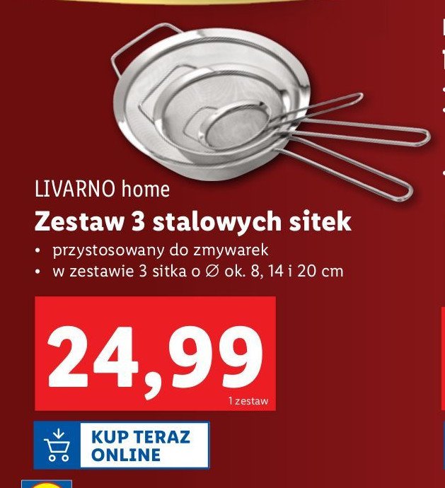 Sitka stalowe 8 cm + 14 cm + 20 cm LIVARNO HOME promocja