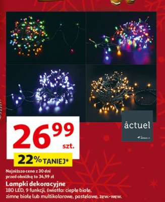 Lampki dekoracyjne 180 LED, 9 funkcji: światło: ciepłe białe, zimne białe lub multikolorowe, pastelowe, zewn-wew promocja w Auchan