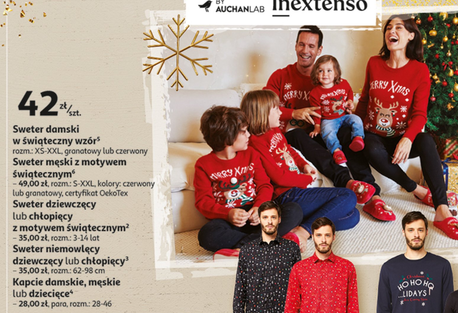 Sweter damski z nadrukiem świątecznym Auchan inextenso promocja