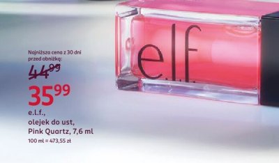 Olejek e.l.f., olejek do ust, Pink Quartz, 7,6 ml promocja w Rossmann