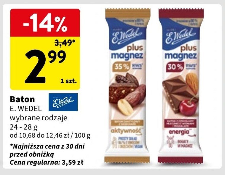 Baton z magnezem aktywność E. wedel promocja w Intermarche