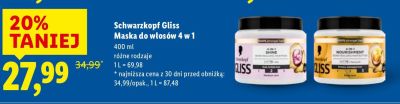 Maska do włosów 4 w 1 Schwarzkopf Gliss promocja w Lidl