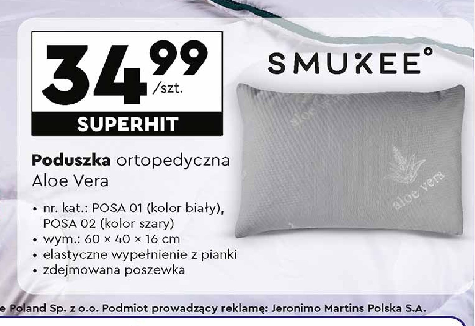 Poduszka ortopedyczna aloe vera 60 x 40 x 16 cm Smukee promocja