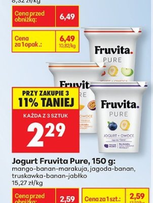 Jogurt Pure truskawka-banan-jabłko promocja w Biedronka