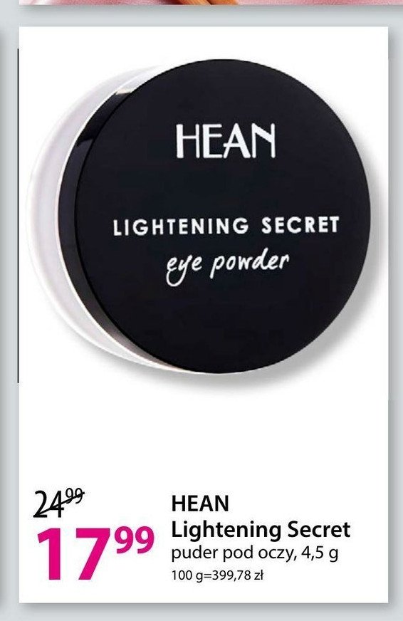 Puder pod oczy Hean lightening secret Hean cosmetics promocje