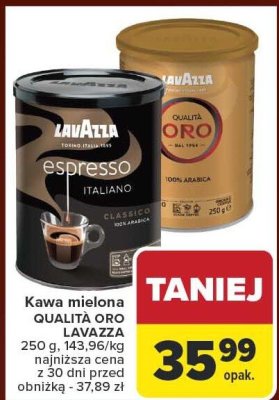 Kawa mielona QUALITA ORO LAVAZZA 250 g promocja w Carrefour