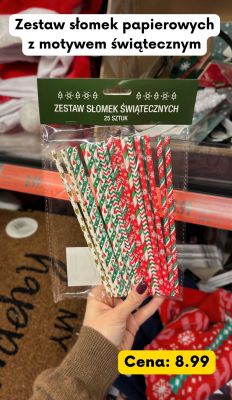 Zestaw słomek papierowych z motywem świątecznym promocja w Kaufland