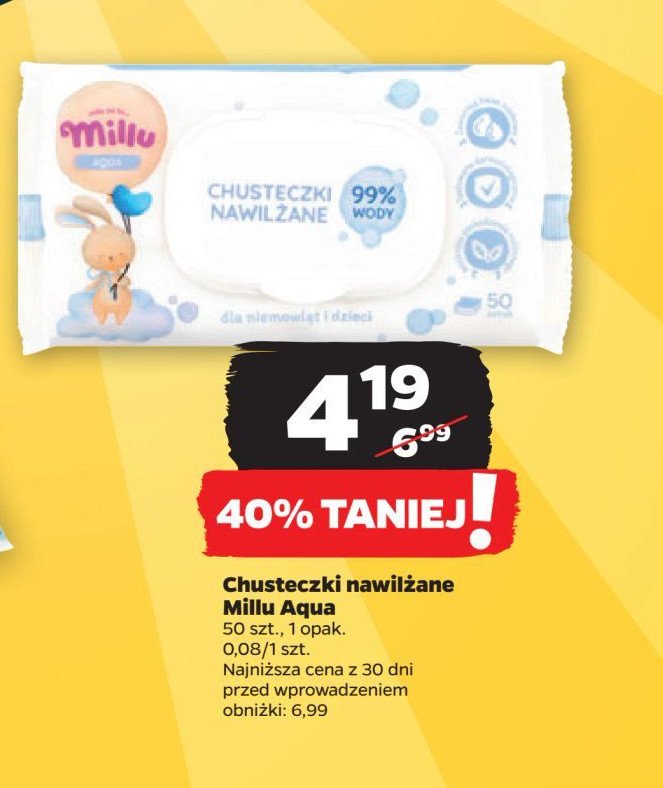 Chusteczki nawilżane aqua Millu promocja w Netto