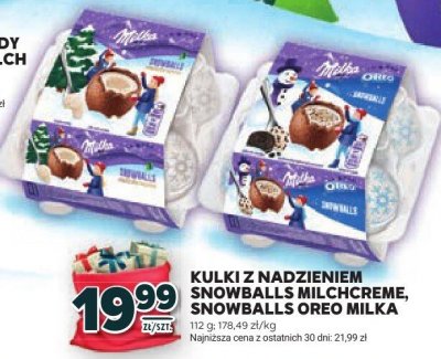 Kulki z nadzieniem Snowballs Milchcreme, Snowballs Oreo Milka promocja w Stokrotka