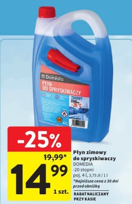 Płyn zimowy do spryskiwaczy DOMEDIA -20 stopni poj. 4 l, 3,75 zł / 1 l promocja w Intermarche