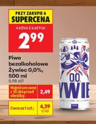 Piwo bezalkoholowe Żywiec 0,0% 500ml promocja w Biedronka