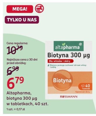 Biotyna 300 µg Altapharma w tabletkach, 40 szt. promocja w Rossmann