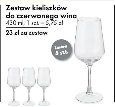 Zestaw kieliszków do czerwonego wina 430 ml promocja w Tedi