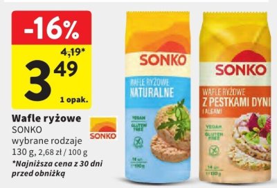 Wafle ryżowe Sonko wybrane rodzaje promocja w Intermarche