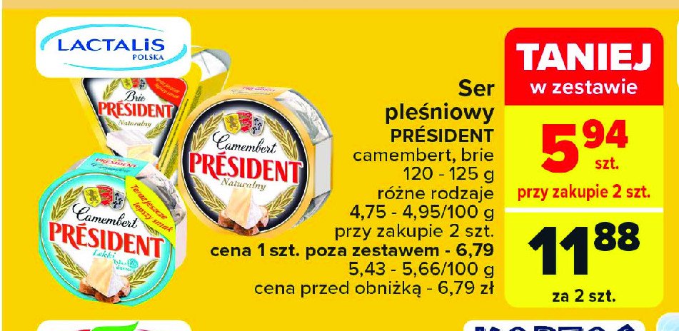 Ser pleśniowy lekki President camembert promocja w Carrefour Market