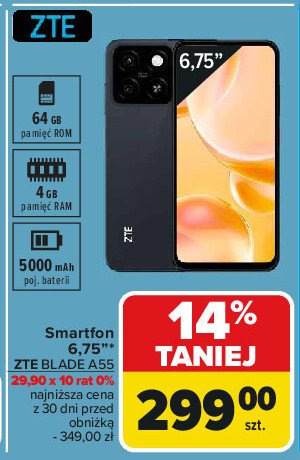 Smartfon a55 ZTE promocja w Carrefour