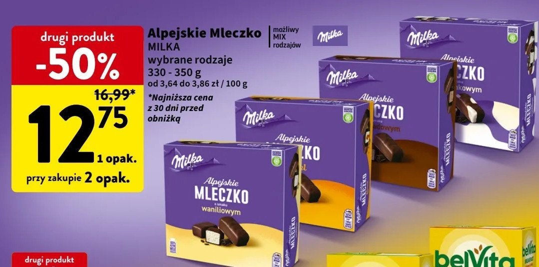 Czekoladki waniliowe Milka alpejskie mleczko promocja w Intermarche