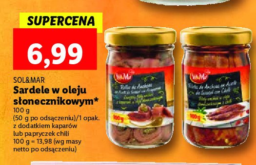 Sardele w oleju słonecznikowym z dodatkiem kaparów Sol&mar promocja